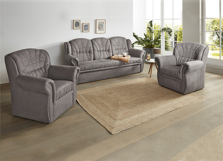 Gestoffeerde meubels - Gestoffeerd meubel met een comfortabele micro-velours bekleding, in Farbe GRIJS, in Ausführung Fauteuil Ansicht 1