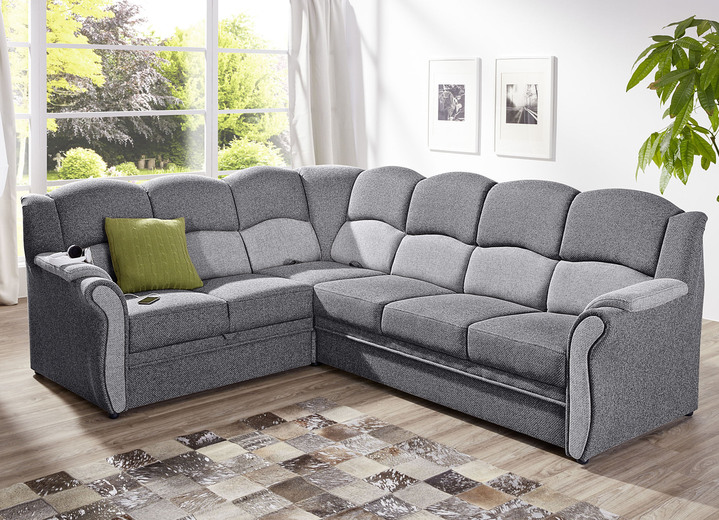 Gestoffeerde meubels - Deels massief gestoffeerd meubel, in Farbe ZILVER-GRIJS, in Ausführung Polsterecke mit Bettfunktion, 220x270 cm Ansicht 1