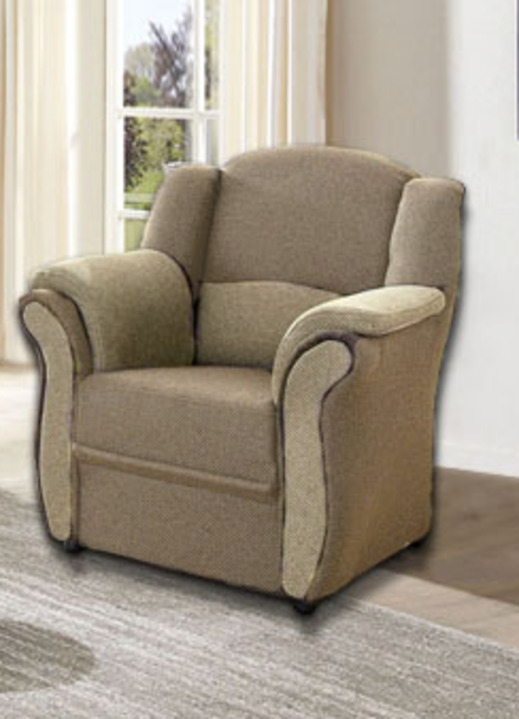 - Gestoffeerd meubel op een stabiel, deels massief houten onderstel, in Farbe CAMEL-BEIGE, in Ausführung Fauteuil