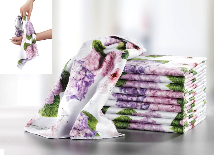- Set van 10 microvezel theedoeken met hortensia design, in Farbe HORTENSIA Ansicht 1