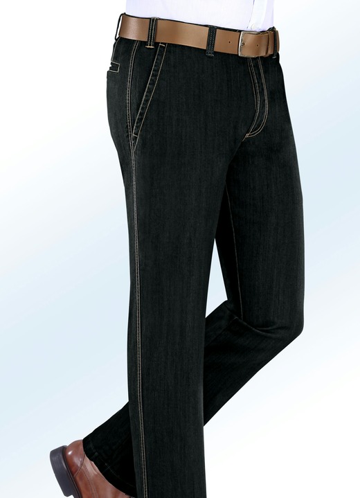 Jeans - Thermo-jeans met elastische tailleband in 5 kleuren, in Größe 024 bis 064, in Farbe ZWART Ansicht 1