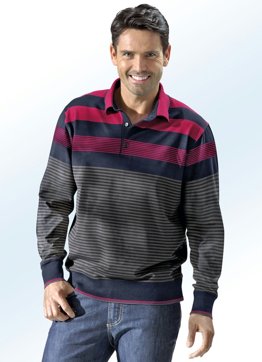 Sweatshirts - Poloshirt in 2 kleuren Sweatshirts - Poloshirt in 2 kleuren, in Größe 046 bis 062, in Farbe ROOD-MARINE-GRIJS