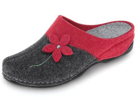 Laurina wolvilten pantoffel met bloemtoepassing