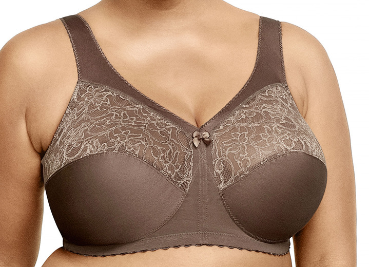 BH zonder beugel - Glamorise ondersteunende bh met kant, in Größe 080 bis 130, in Cup J, in Farbe MOKKA Ansicht 1