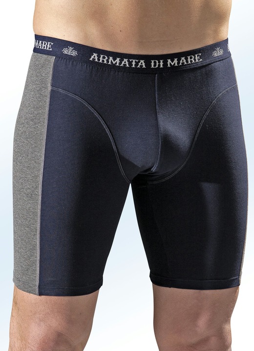 Pants & boxershorts - Set van drie longpants van fijne jersey, met inzetstukken, effen, in Größe 004 bis 008, in Farbe 2X MARINE-GRAFIET GEMÊLEERD, 1X ZWART-GRAFIET GEMÊLEERD