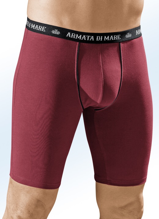 Pants & boxershorts - Set van drie longpants met elastische band, contrasterende biezen, in Größe 004 bis 010, in Farbe 1X BORDEAUX, 1X MARINE, 1X ZWART