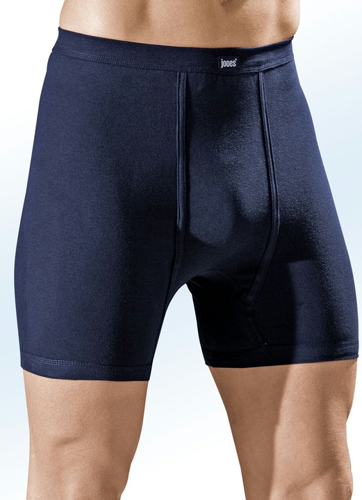 Slips & onderbroeken - Set van drie onderbroeken van fijne ribstof met gulp, effen, in Größe 005 bis 011, in Farbe 2X MARINE, 1X LICHTGRIJS