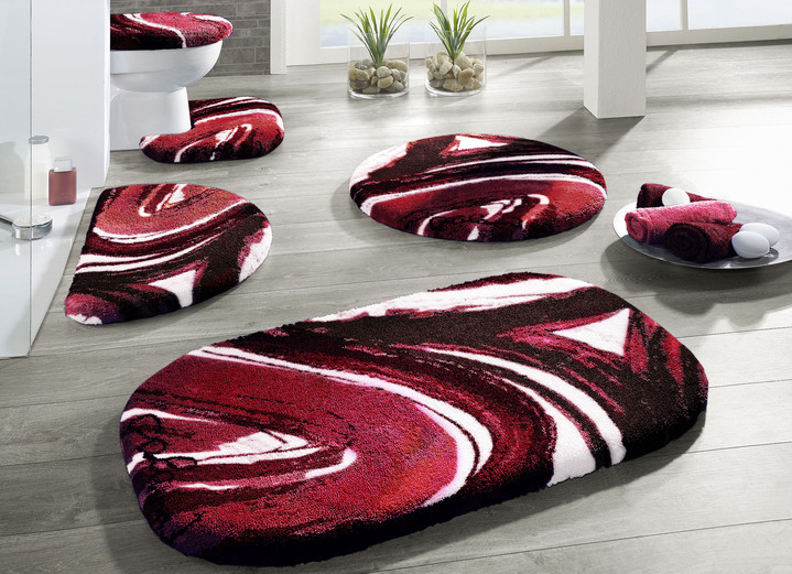 Badmatten - Design badmattenset van kunstenaar professor Luigi Colani, in Größe 100 (Vorleger halbrund, 50/ 80 cm) bis 112 (Motiv-Deckelbezug mit Kordel, 47/ 50 cm), in Farbe ROOD Ansicht 1