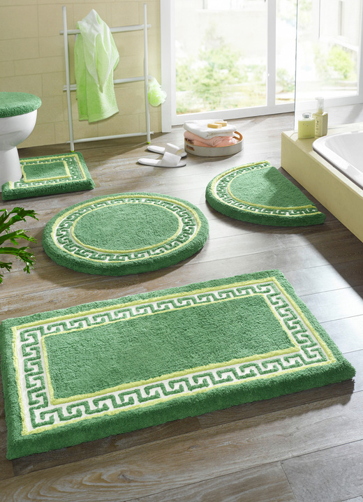 Badmatten - Badkamerset met meanderrand, in Größe 100 (Matje, halfrond 50/80 cm) bis 112 (Dekselafdekking met touwtje 47/50 cm), in Farbe GROEN Ansicht 1