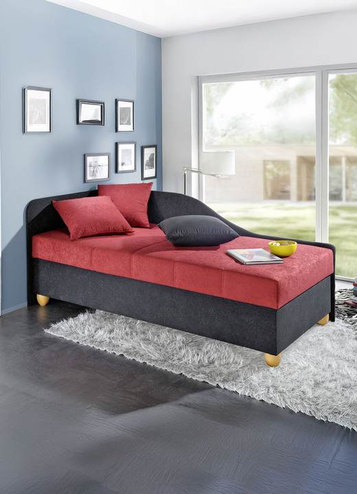 Logeerbedden - Comfortabel studioligbed op massief houten poten, in Farbe ZWART-ROOD, in Ausführung zonder kussen Ansicht 1