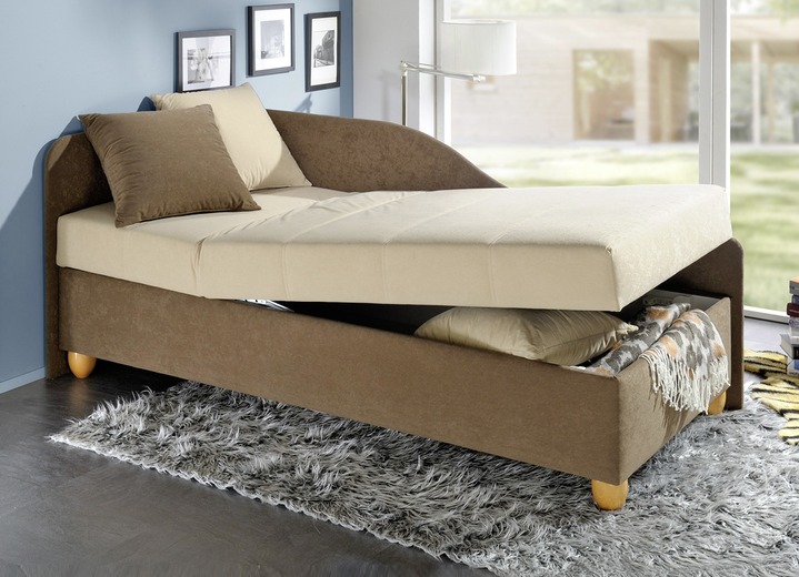 Logeerbedden - Comfortabel studioligbed op massief houten poten, in Farbe BRUIN-BEIGE, in Ausführung ohne Kissen Ansicht 1