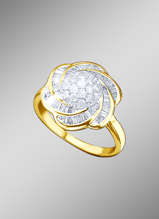 Ringen - Damesring met 19 briljanten en 54 baguette-diamanten, in Größe 160 bis 220, in Farbe