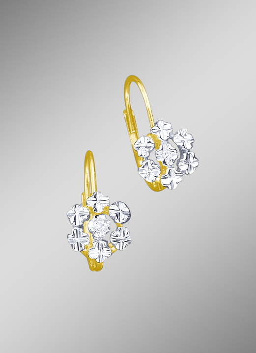 Oorbellen - Diamanten oorbellen in bloemvorm met 2 loepzuivere briljant geslepen diamanten, in Farbe
