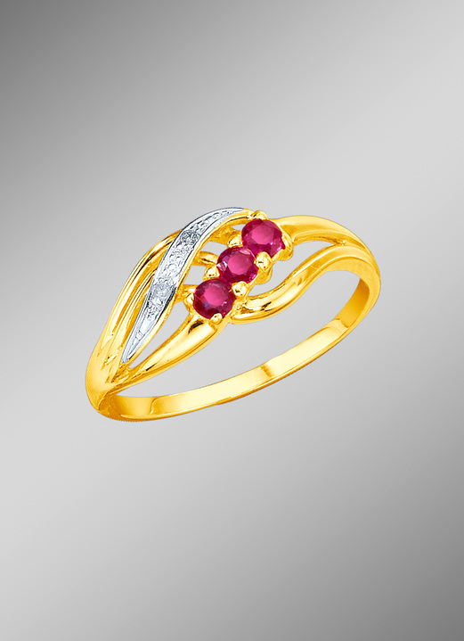 Ringen - Damesring met robijnen en diamanten, in Größe 160 bis 220, in Farbe
