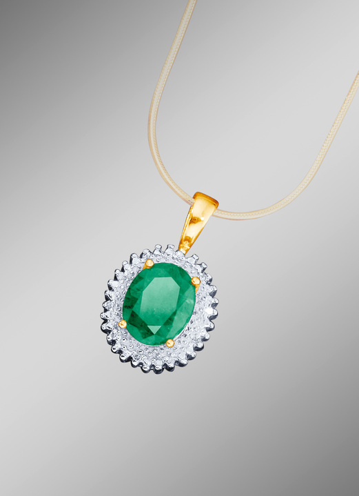 Hangers - Kettinghanger met diamanten en smaragd, in Farbe