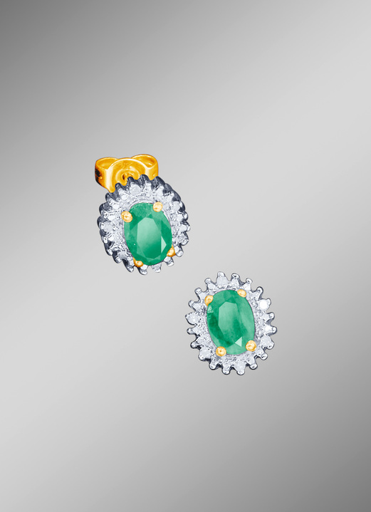 Oorbellen - Oorbellen met diamanten en smaragden, in Farbe