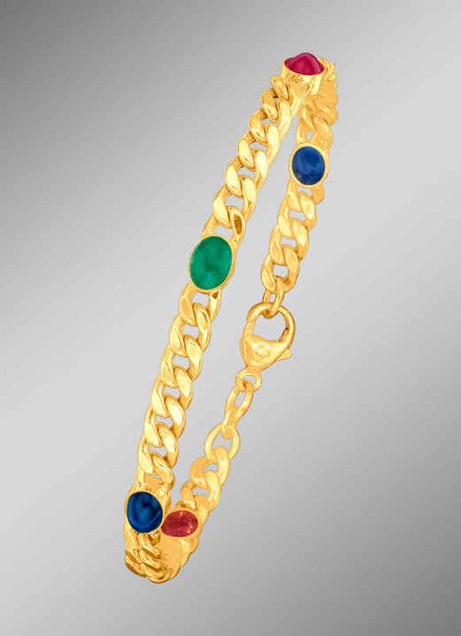 Armbanden - Armband met echte smaragd, echte saffier en echte robijn, in Farbe