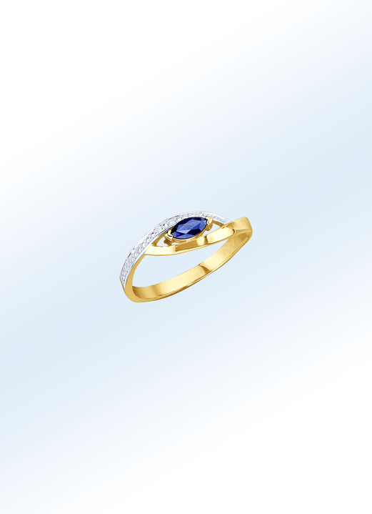 Ringen - Elegante damesring met briljanten en echte blauwe saffier, in Größe 160 bis 220, in Farbe