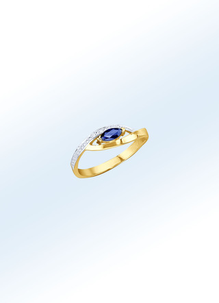 Elegante damesring met briljanten en echte blauwe saffier