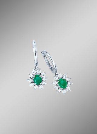 Hoogwaardige oorbellen met echte smaragd en diamanten