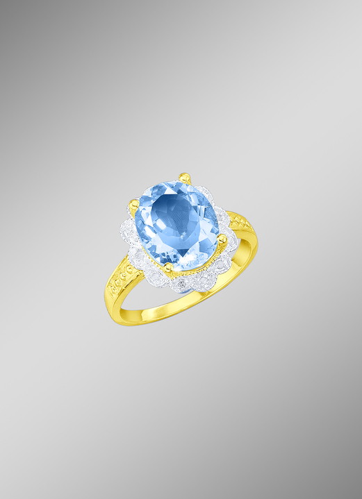 Ringen - Damesring met blauwe topaas en diamanten, in Größe 160 bis 220, in Farbe
