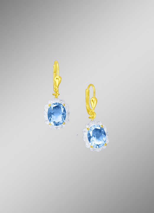 Oorbellen - Oorbellen met echte blauwe topaas en diamanten, in Farbe
