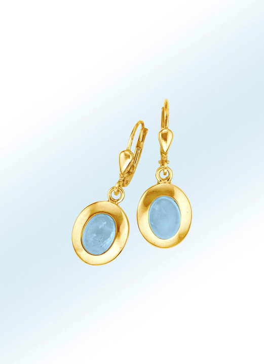 Oorbellen - Oorbellen met echte aquamarijn-cabochon, in Farbe