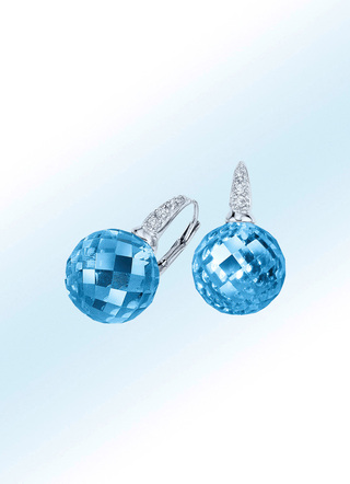 Oorbellen met blauwe kwarts, beh., en synth. zirkonia