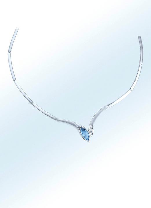 Halskettingen - Halsketting met synth. zirkonia in wit en aquamarijnblauwe kleur, in Farbe