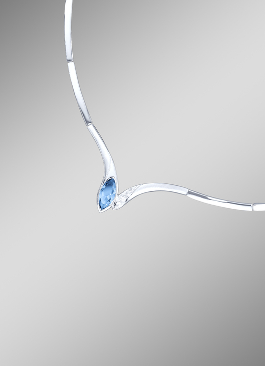 Halskettingen - Halsketting met synth. zirkonia in wit en aquamarijnblauw, in Farbe  Ansicht 1