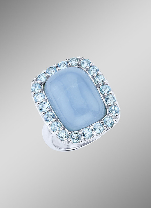 Ringen - Handgemaakte damesring met aquamarijn en blauwe topaas, in Größe 160 bis 220, in Farbe  Ansicht 1