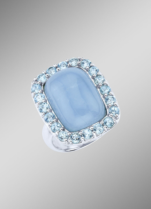 Ringen - Handgemaakte damesring met aquamarijn en blauwe topaas, in Größe 160 bis 220, in Farbe  Ansicht 1