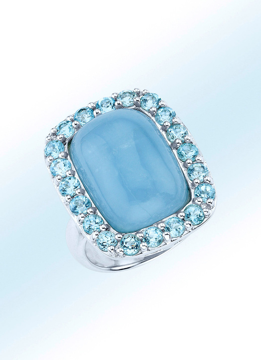 Ringen - Handgemaakte damesring met aquamarijn en blauwe topaas, in Größe 160 bis 220, in Farbe