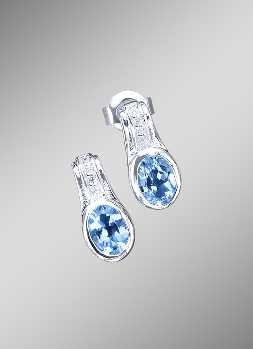 Oorbellen - Massieve oorbellen met blauwe topaas en zirkonia, in Farbe