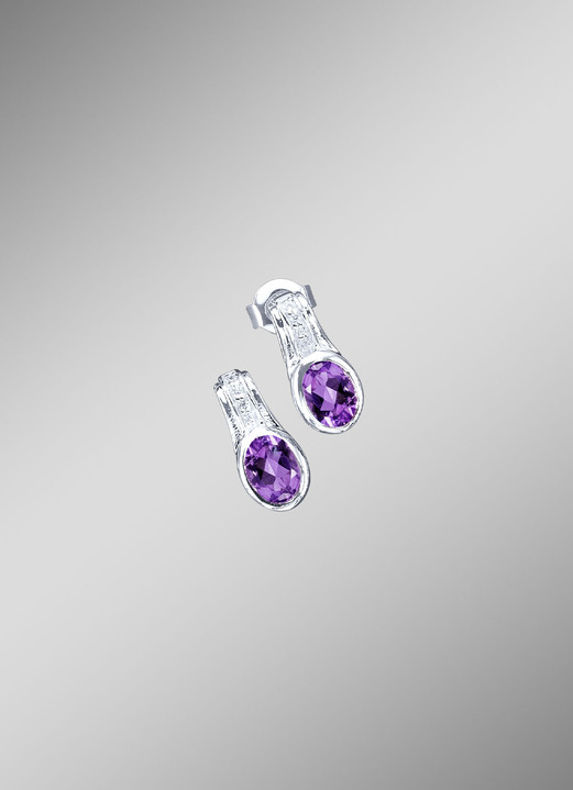 Oorbellen - Elegante oorbellen met echte amethist en synthetische zirkonia, in Farbe  Ansicht 1