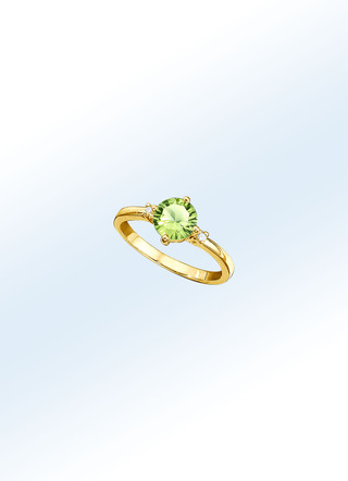 Massieve damesring met echte peridoot en 2 diamanten