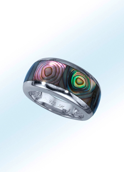 Ringen - Modieuze damesring met abalone parelmoer, in Größe 160 bis 220, in Farbe