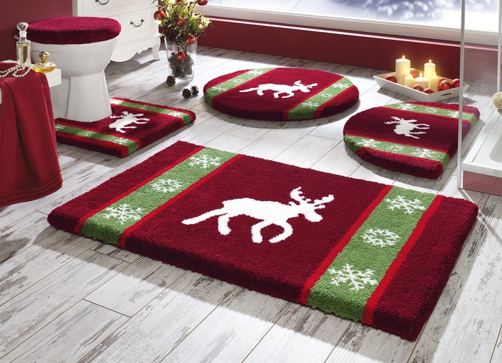 - Grund badmattenset met antislip-onderkant, in Größe 100 (Matje, halfrond 50/80 cm) bis 112 (Dekselafdekking 47/50 cm), in Farbe ROOD