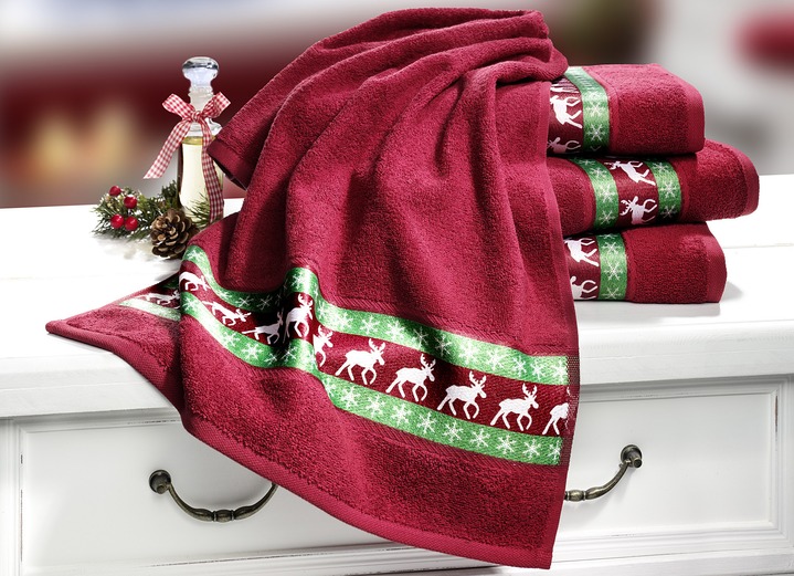 Handdoeken - Badstof-serie met eland-motieven, in Größe 200 (1 handdoek, 50 x 100 cm) bis 205 (5-delige voordeelset), in Farbe ROOD