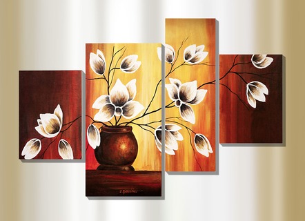 4-delig schilderij magnolia‘s in vaas, van kunstenaar Rumin
