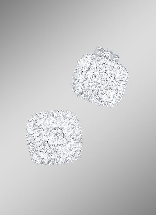 Oorbellen - Oorbellen met diamanten en baguette-diamanten, in Farbe