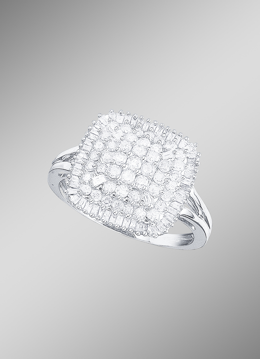 Ringen - Damesring met diamanten en baguette-diamanten, in Größe 160 bis 220, in Farbe