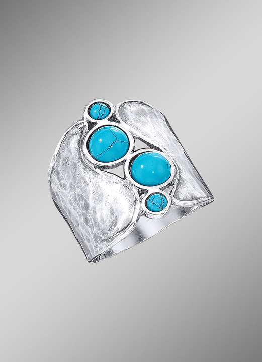 Ringen - Interessante damesring met turquoise, in Größe 160 bis 220, in Farbe