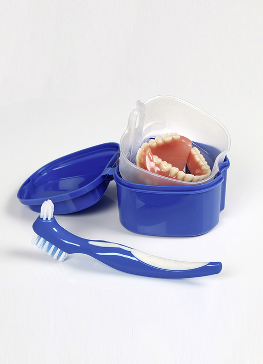 Badhulpmiddelen - Reinigingsset voor tandprothese, 3-delig, in Farbe BLAUW Ansicht 1
