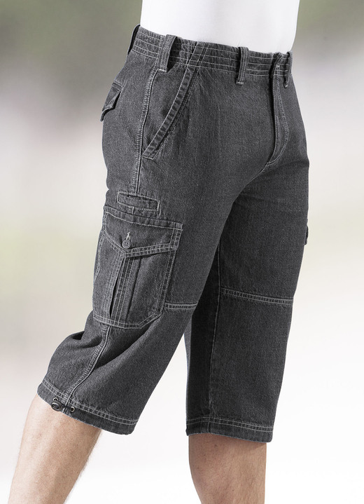 Shorts & bermuda's - Denim bermudashort met cargozakken in 3 kleuren Shorts & bermuda's - Denim bermudashort met cargozakken in 3 kleuren, in Größe 024 bis 060, in Farbe ANTRACIET