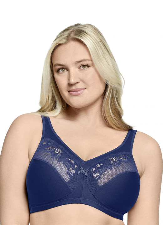 BH zonder beugel - Glamorise-minimalisatiebeha met elastische kant, in Größe 080 bis 110, in Cup H, in Farbe MARINE Ansicht 1