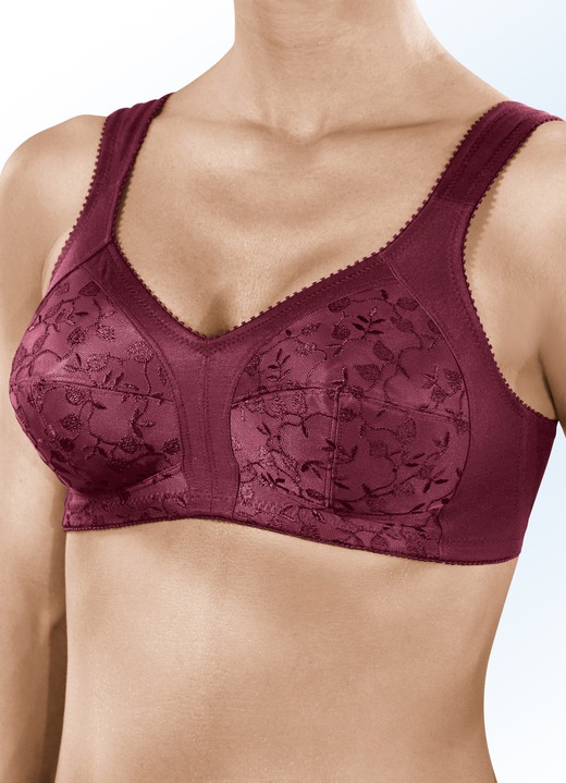 - Format bh met bloemenborduursel op de cups, in Größe 080 bis 115, in Cup B, in Farbe BORDEAUX