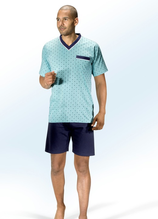 - Shortama met V-hals en borstzakje, in Größe 048 bis 068, in Farbe MARINE-TURQUOISE