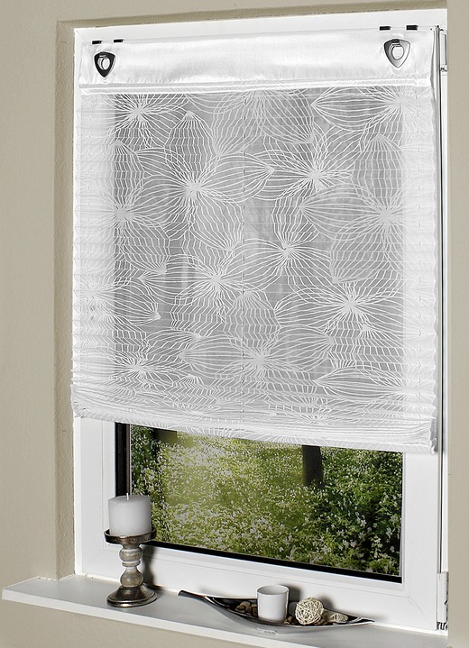 Rolgordijnen - Plissee rolgordijn met decoratieve sterrenbloemen print, in Größe 316 (H 140 x B 45 cm) bis 324 (H 140 x B 95 cm), in Farbe WIT