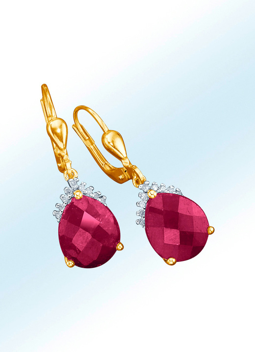 Oorbellen Met Diamanten En Echte Druppelvormige Robijnen Dames Edelstenen Sieraden Bader